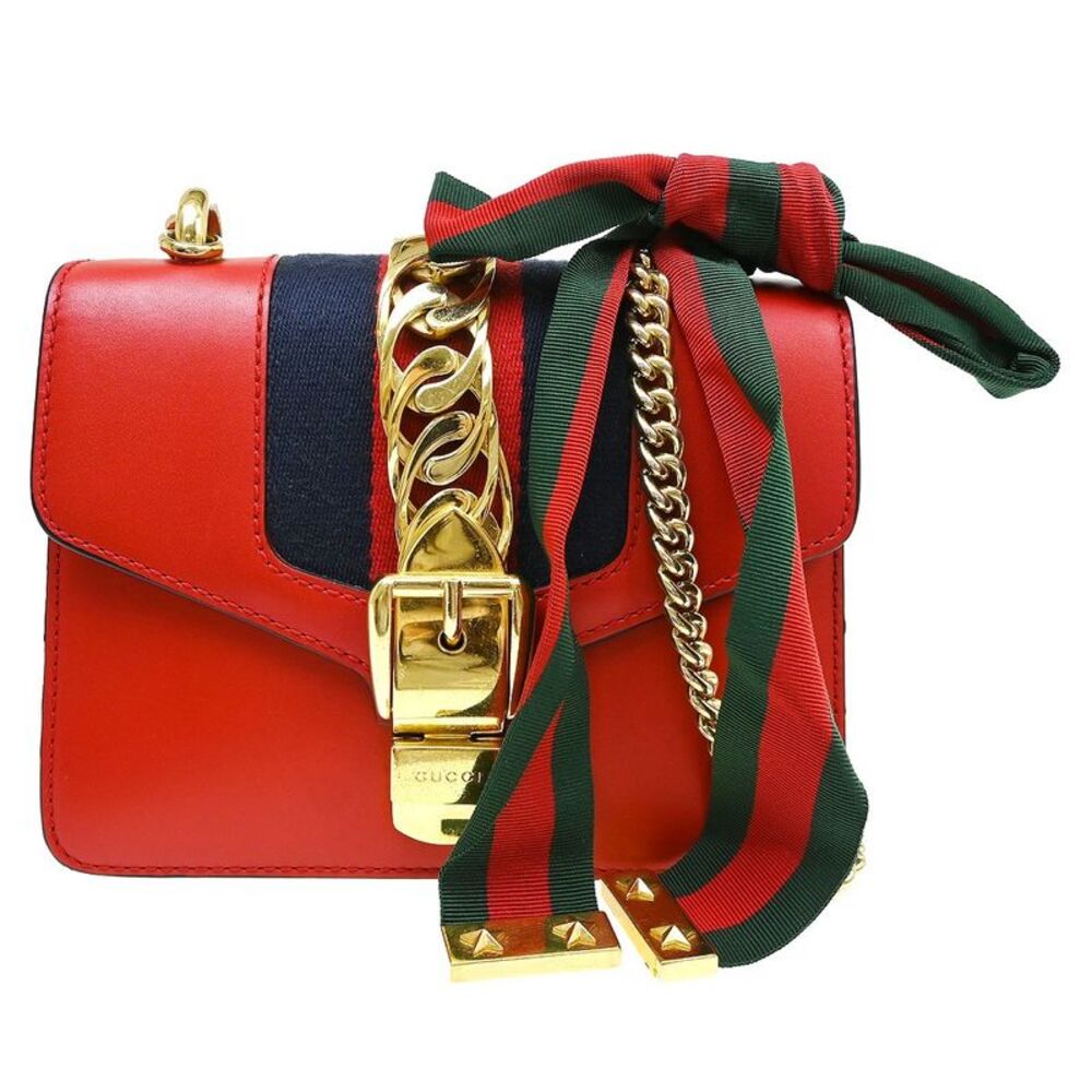 Gucci Sylvie Chain Leather Red Leather Shoulder Bag Bag